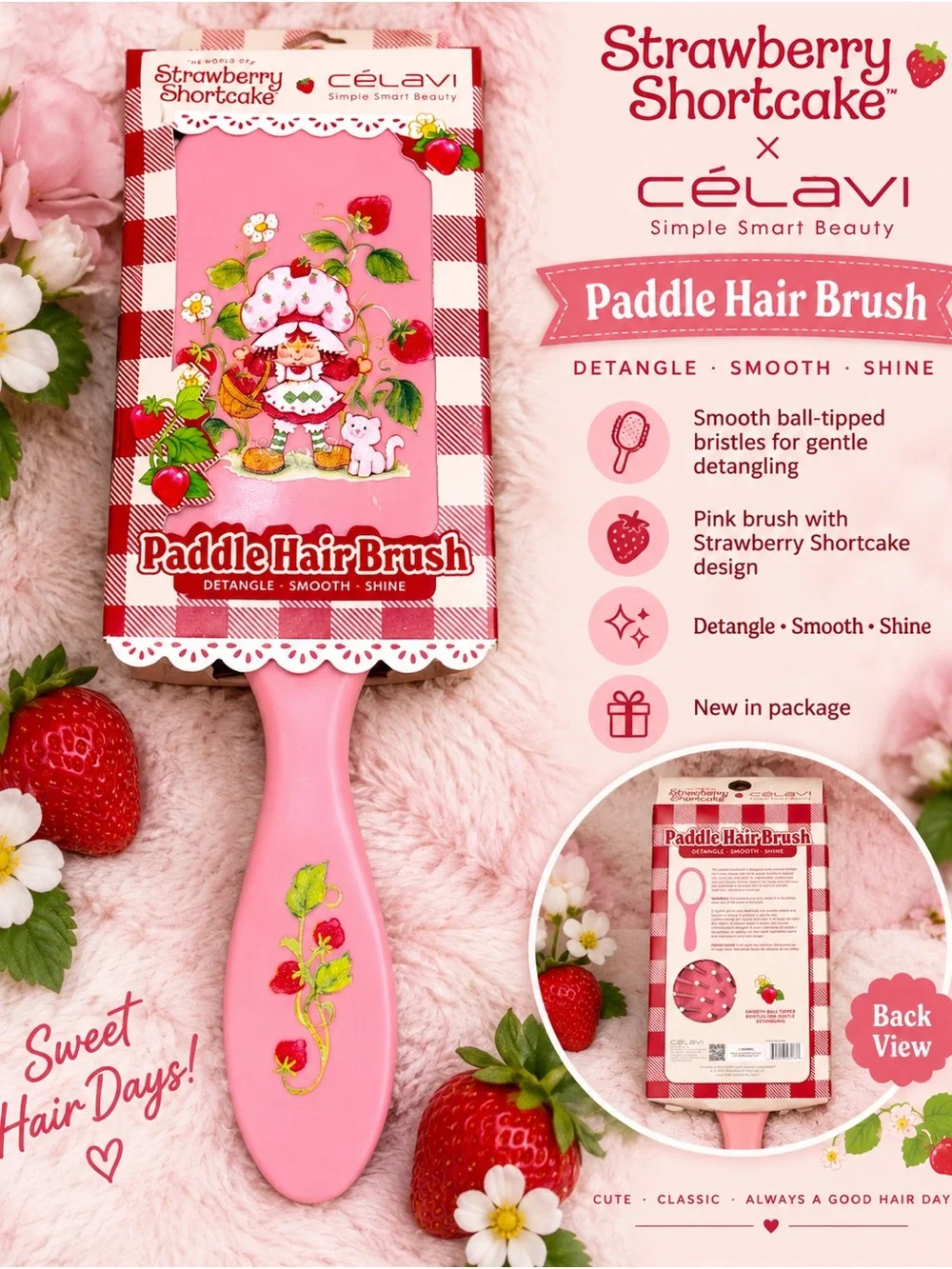 CélaVi Strawberry Shortcake Pink Paddle Hair Brush